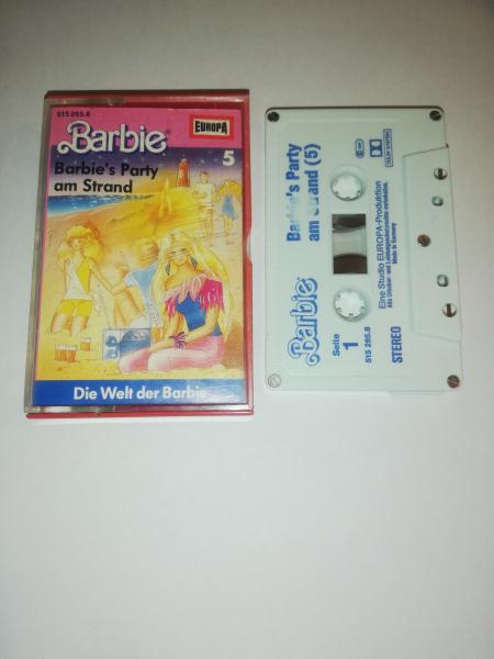 Barbie Folge 5 Barbie`s Party am Strand 5-fach Silber geschraubt Weiß mit Blauen Druck 515265.8 Die Welt der Barbie(Schrift auf Seite 1 der MC etwas verblasst)